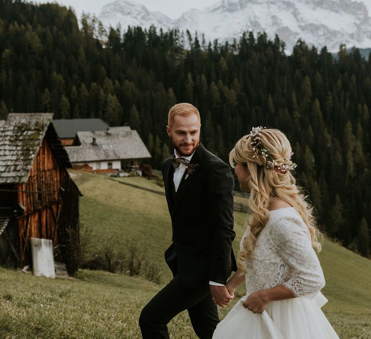 Bride and groom portrait at their Dolomites wedding 