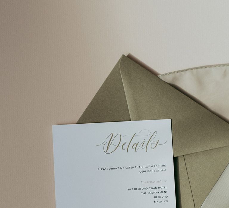 Wedding stationery with green envelope and font 