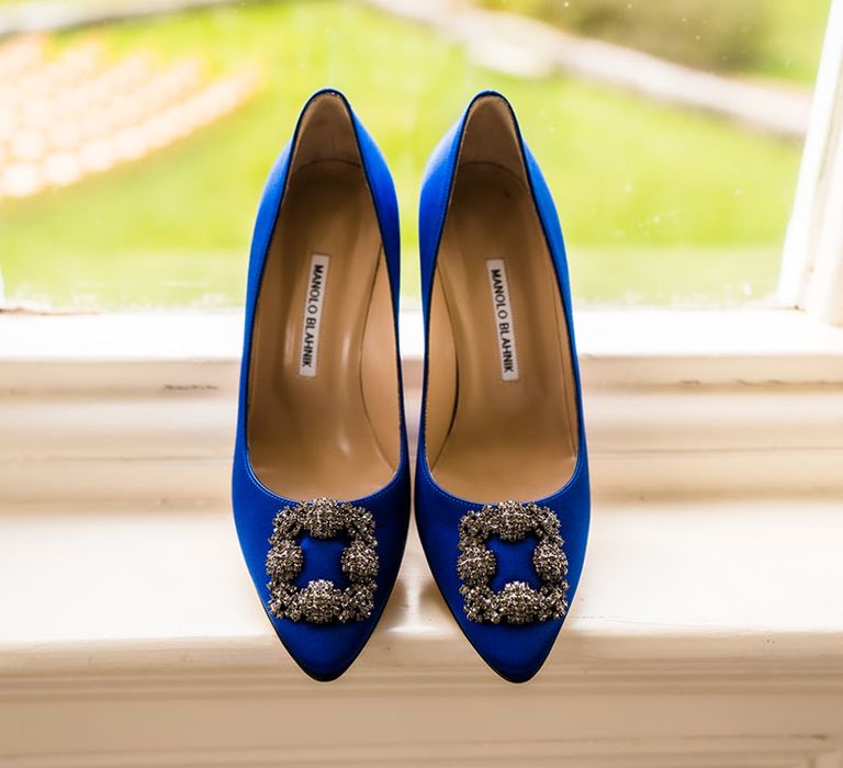 Blue Manolo Blahnik bridal shoes 