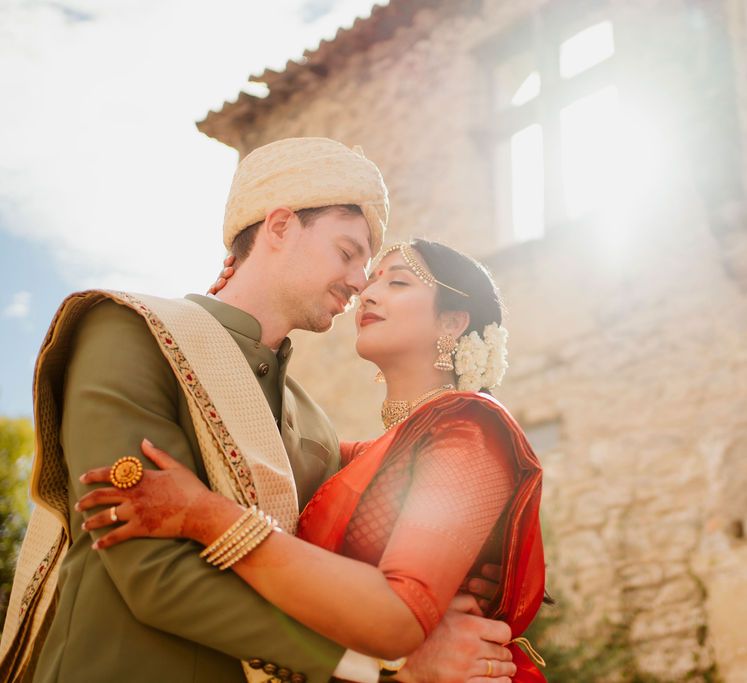 golden hour portrait at Domaine de Blanche Fleur, Provence, Hindu marriage ceremony 