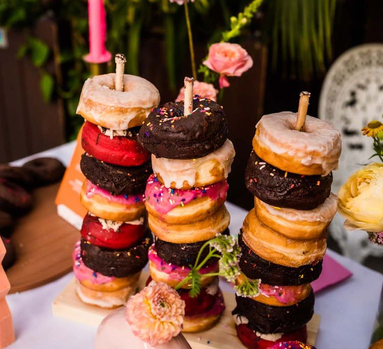 Stack of yummy doughnuts alternative to wedding cake for the big day 