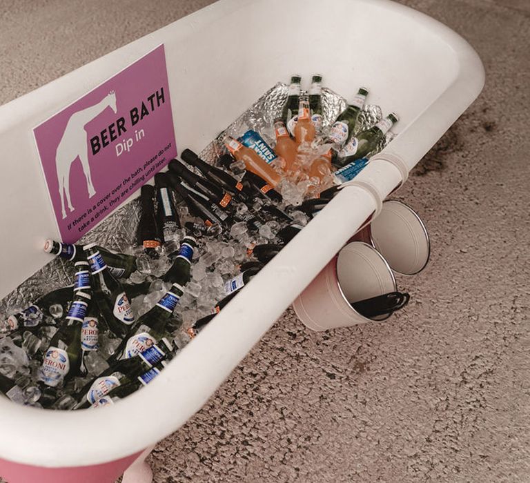 Wedding booze bath filled with drinks for guests 