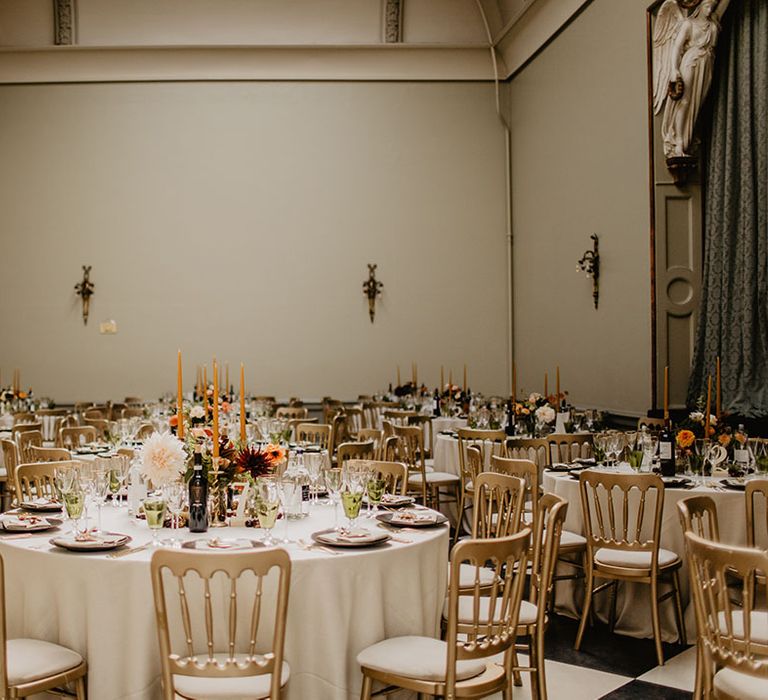 Hampton Court House wedding with neutral wedding tablescape and decorations 