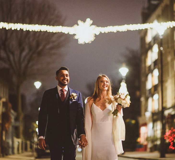 Bride and groom outdoor photography at Christmas