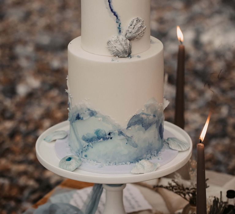 Wedding cake with geode design for coastal elopement 