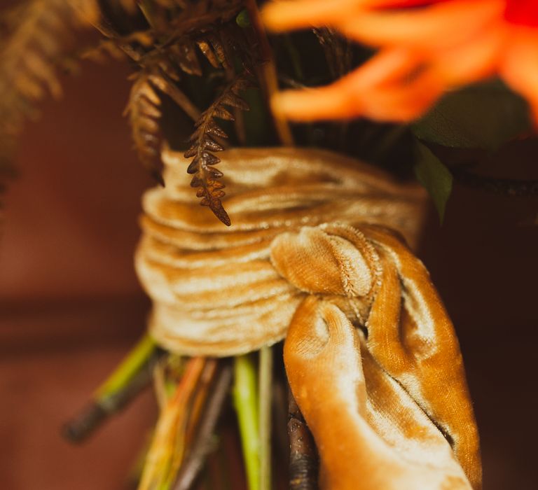 Velvet bouquet tie for earthy wedding ideas