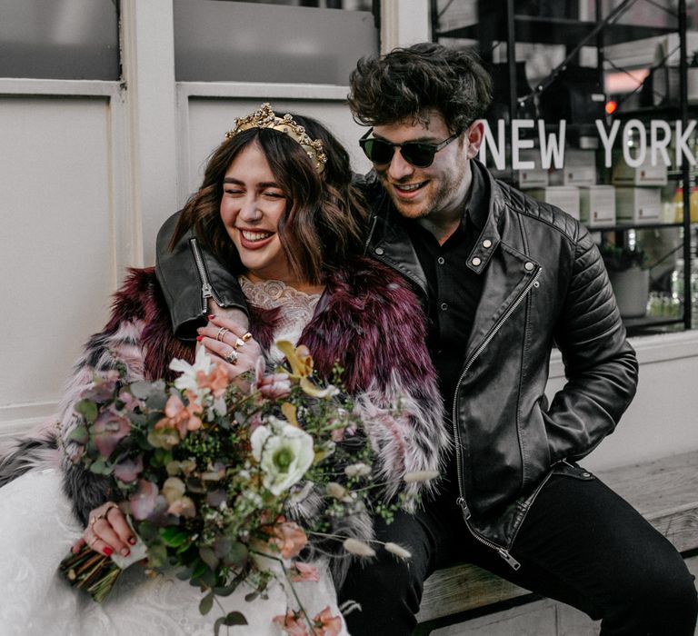 Bride & groom laughing during elopement shoot