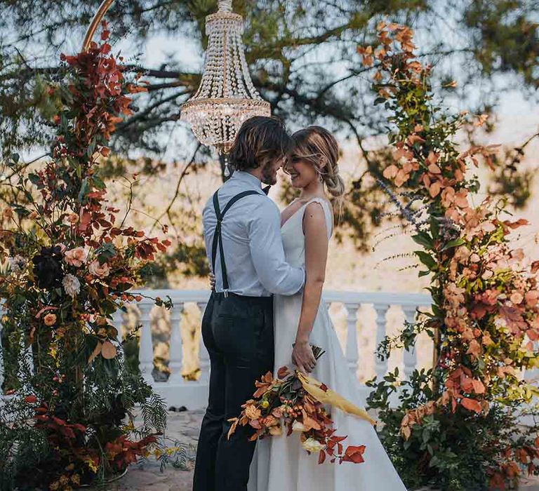 Crystal chandelier decor for romantic elopement in Marbella