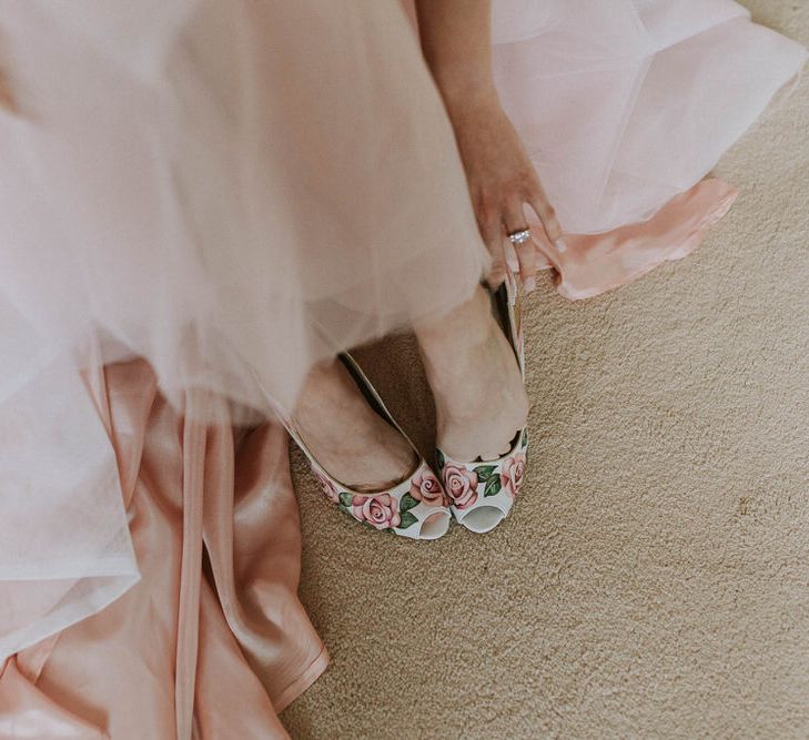 floral wedding shoes for spring wedding at Hooton Pagnell