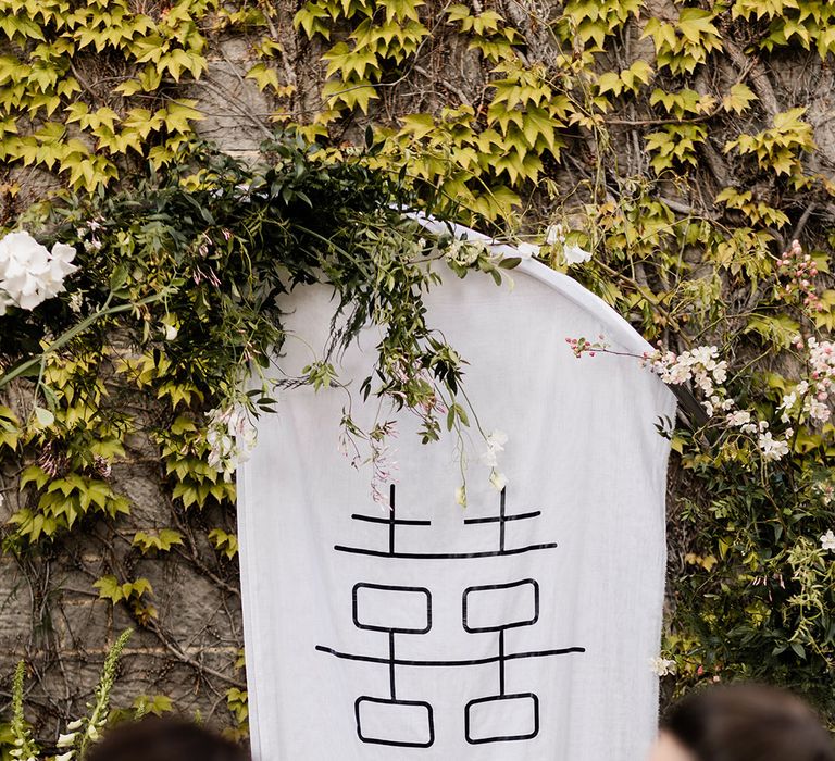 Fabric wedding sign for wedding at Carlowrie Castle with Chinese Tea Ceremony 