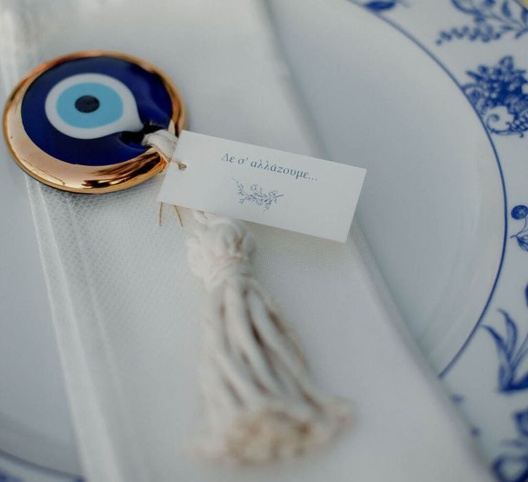 Evil eye charm wedding place name idea 