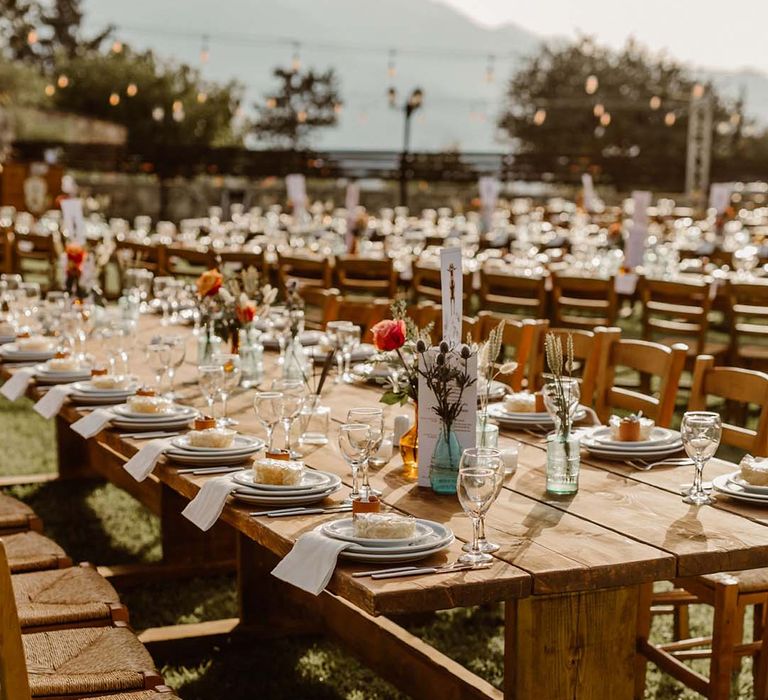 outdoor wedding reception table decor at greece destination wedding