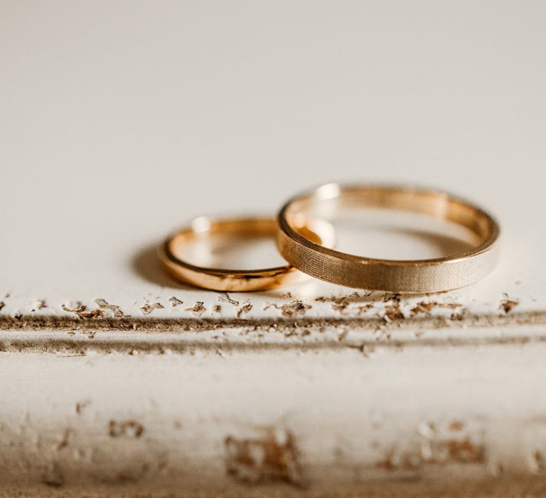 His and hers bride and groom gold wedding bands