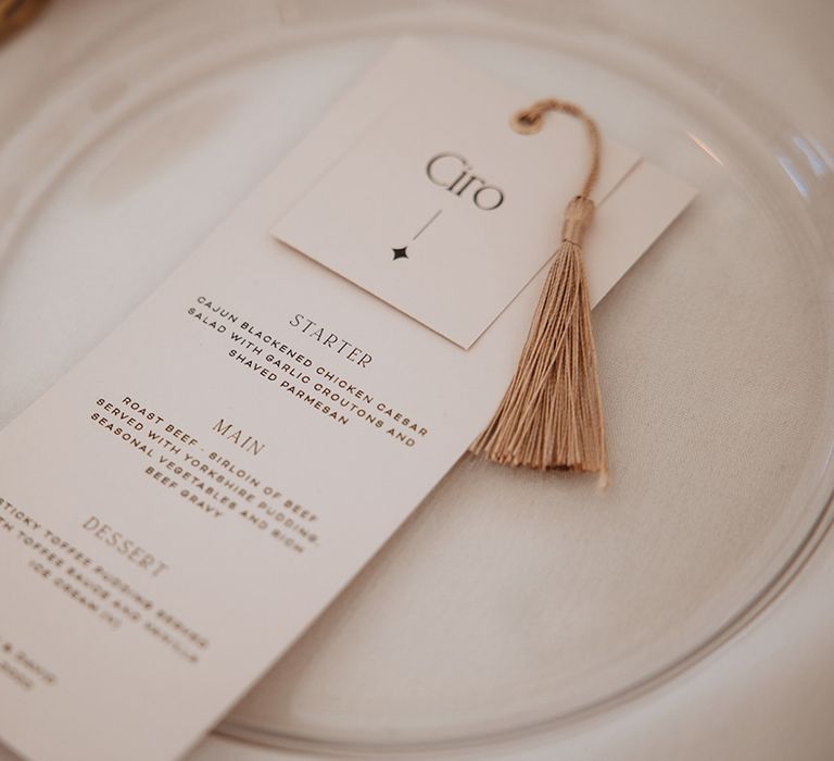 Neutral wedding menu for three course wedding breakfast at marquee wedding reception 