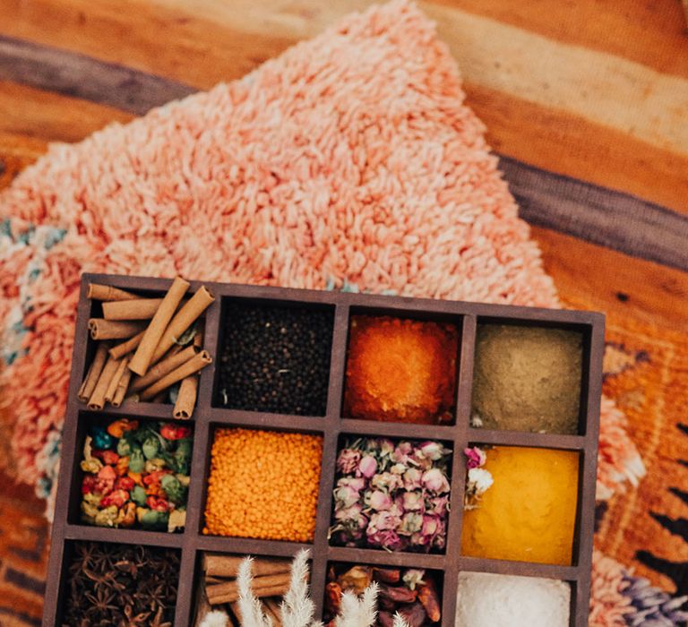 Tray of authentic Moroccan spices 