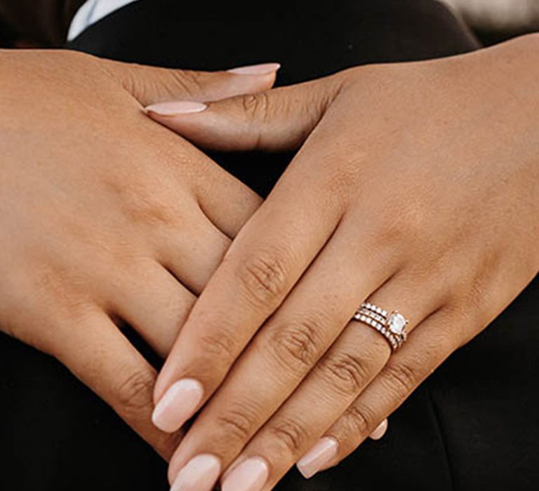 Neutral pale pink squoval wedding nails 