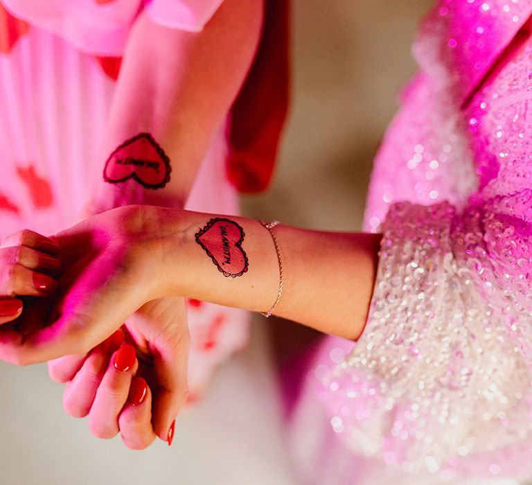 Personalised heart shaped temporary tattoos for wedding guests 