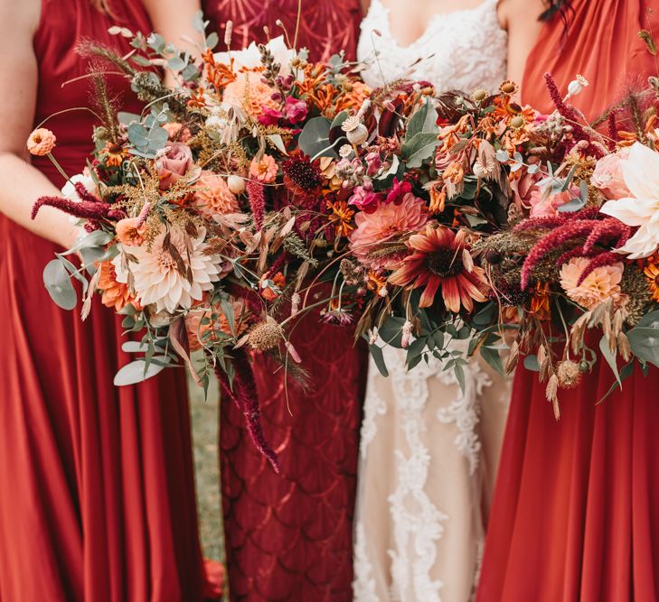 Orange autumn wedding flowers for rustic wedding 