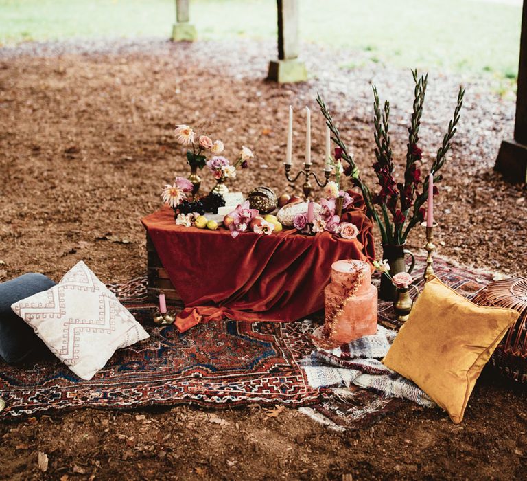 Woodland picnic for couples shoot. Photography by Maryanne Weddings.