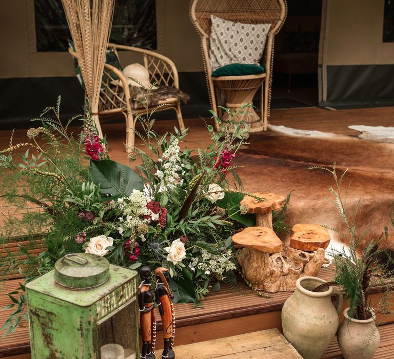 Floral decor featuring red and white blooms