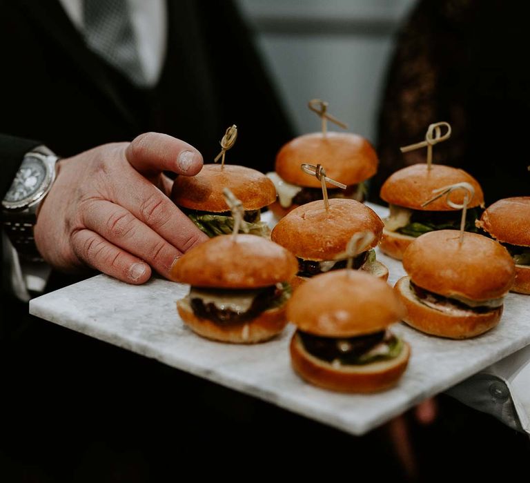 Mini burger wedding canapés at The Gherkin wedding venue 