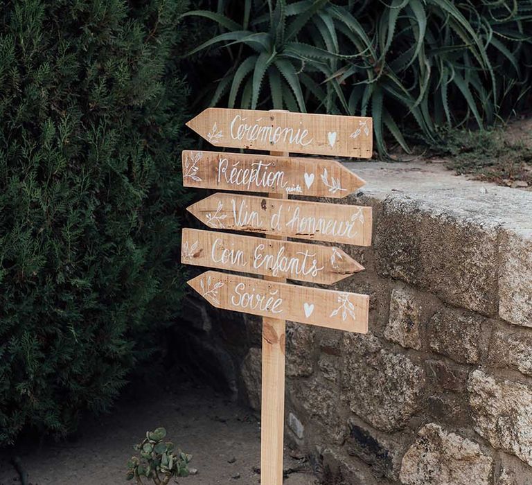 wooden direction wedding sign 