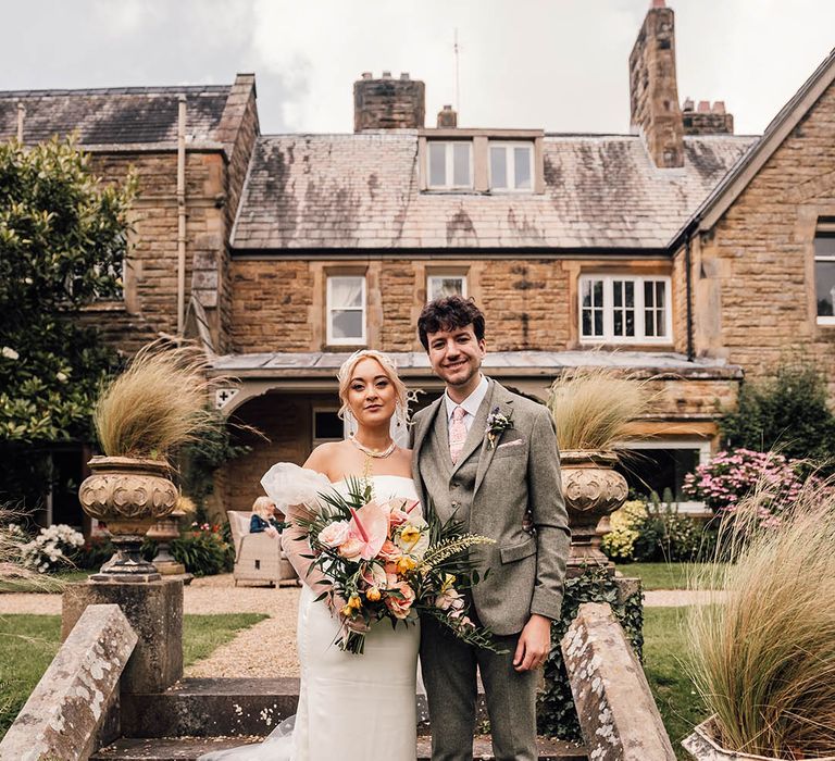 Bride and groom have romantic couple portrait wedding photo at Wyresdale Park 