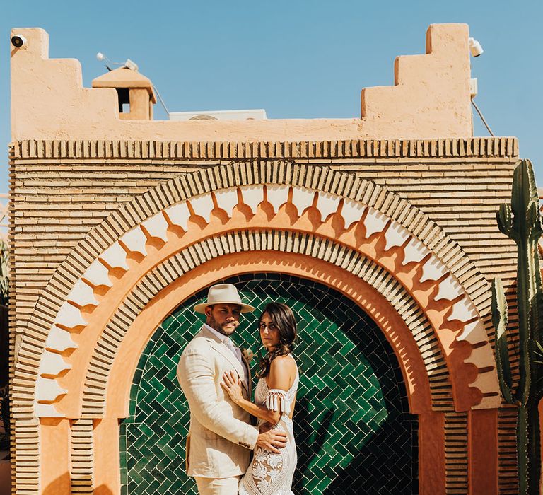 Morocco wedding photography of couple in boho wedding fashion 