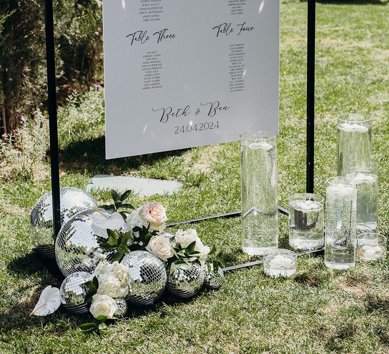 Black and white minimalist wedding table seating chart signage 