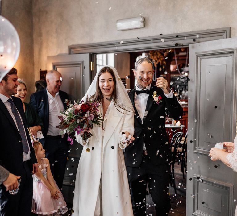 Pub wedding reception confetti moment 