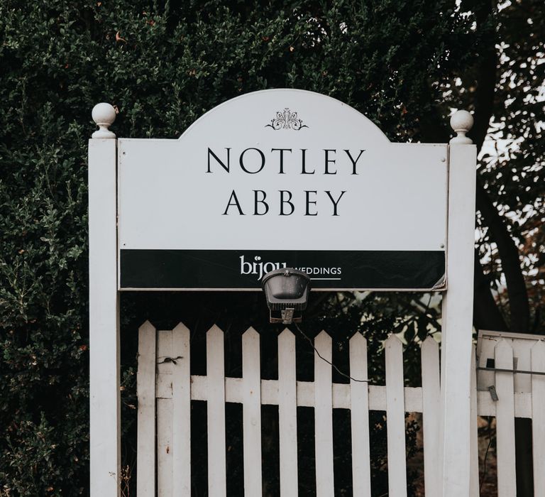 Notley Abbey wedding sign 