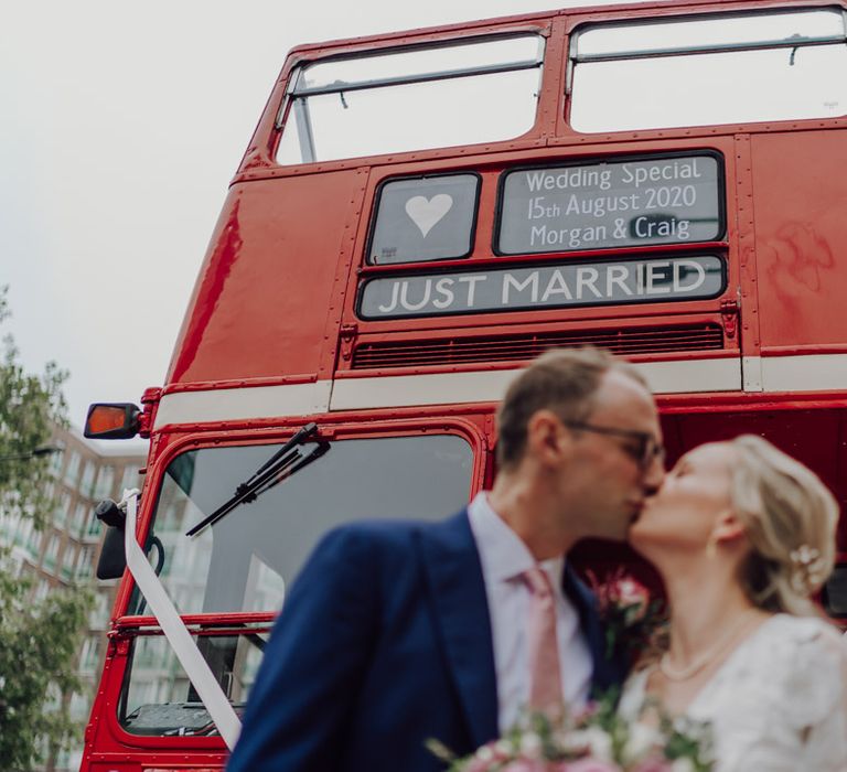 Big red London wedding bus