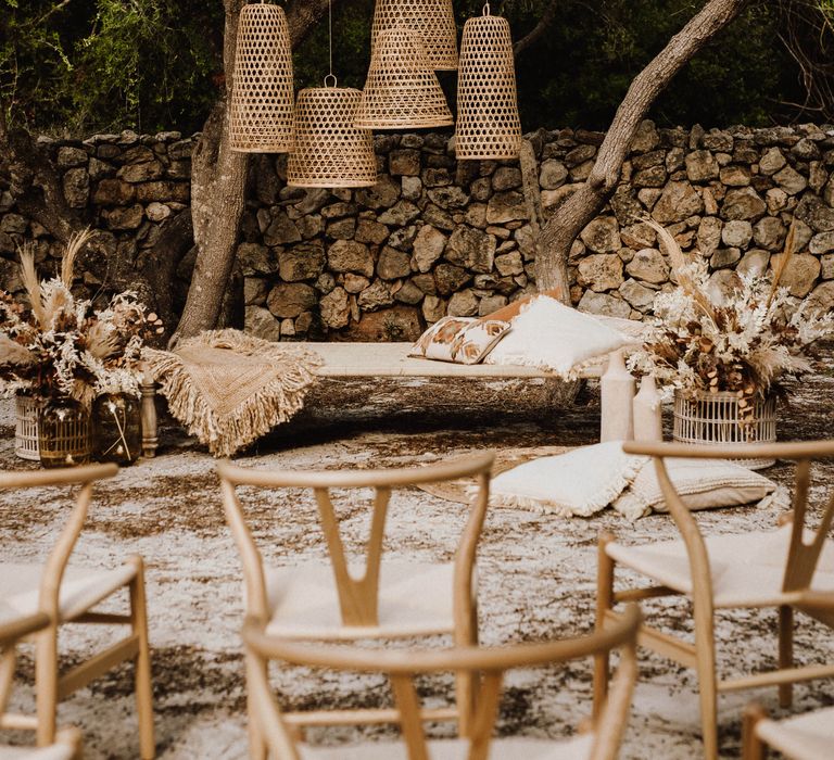 Wicker lampshades outdoors 