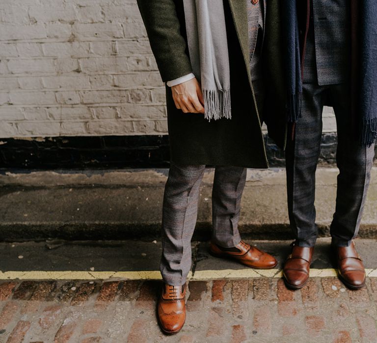 Grooms wears brown brogues from Office on their wedding day