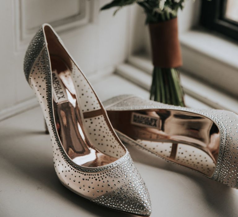 Sheer pointed stiletto wedding shoes with small diamantés 