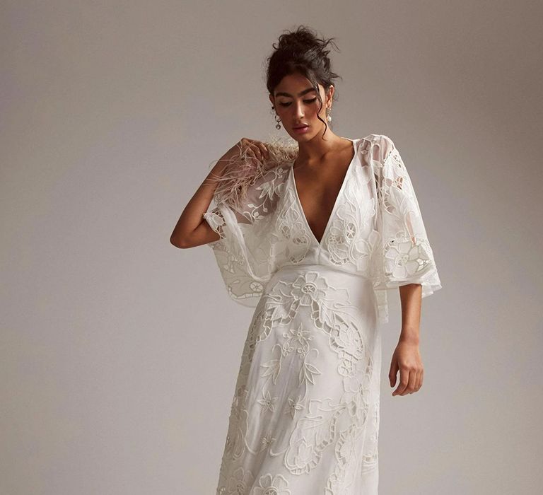 Kimono sleeve boho style maxi bridal dress