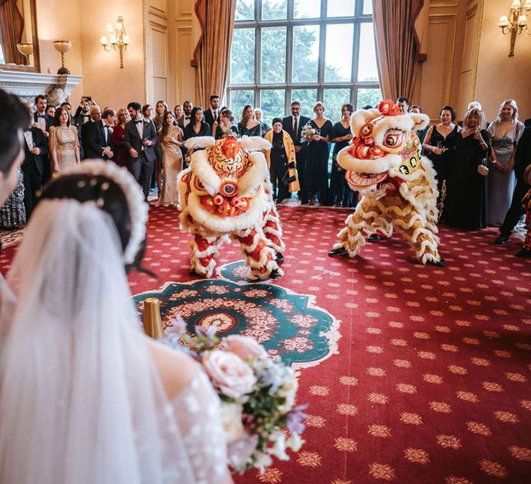 Chinese lion dance at wedding 