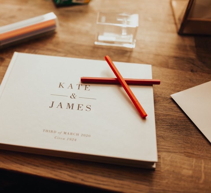 White and Gold Wedding Guest book at Brickhouse Vineyard Wedding