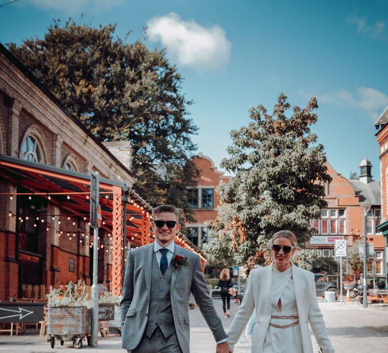 Stylish bride and groom at Trafford micro wedding 