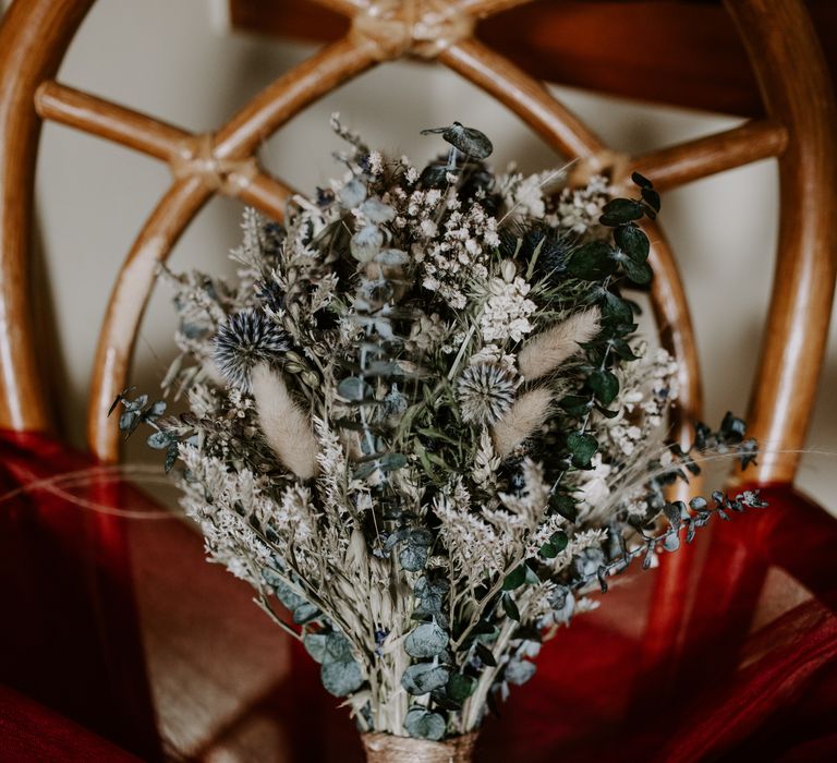 Wedding bouquet of dried flowers and pampas grass 