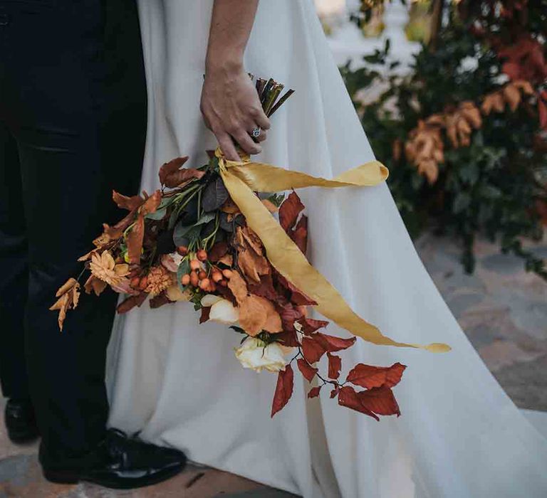 Beautiful Autumn colour wedding flowers bouquet for bride