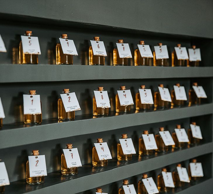 Miniature bottles of olive oil as wedding favours 