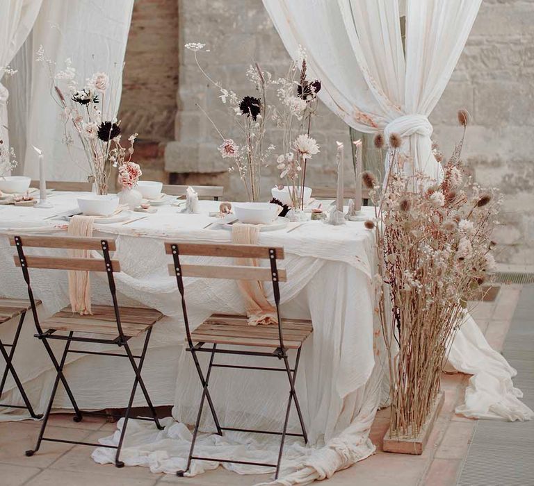 tall dried flower stem wedding reception table centrepiece decor and end table display 