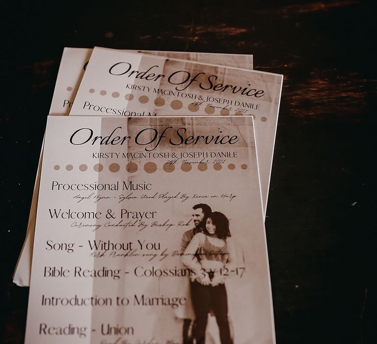 Personalised Order of Service stationery with couples picture 