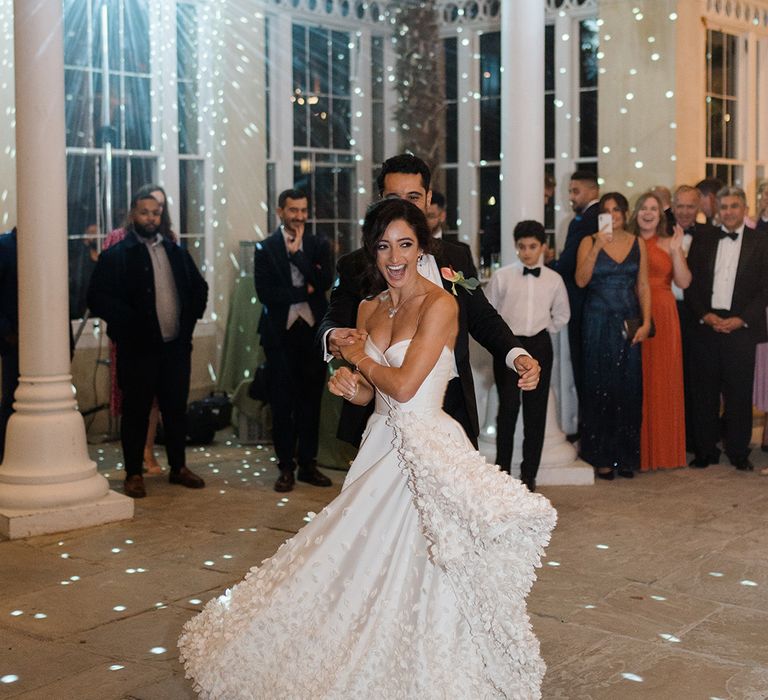 Bride & groom during first dance at Syon Park 