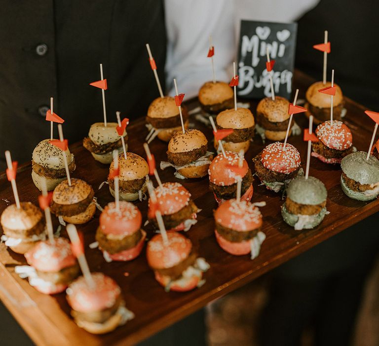 Mini sliders canapés for the wedding guests at multicultural wedding 