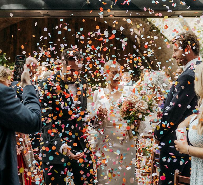 Colourful confetti moment at 100 Barrington wedding after humanist ceremony 