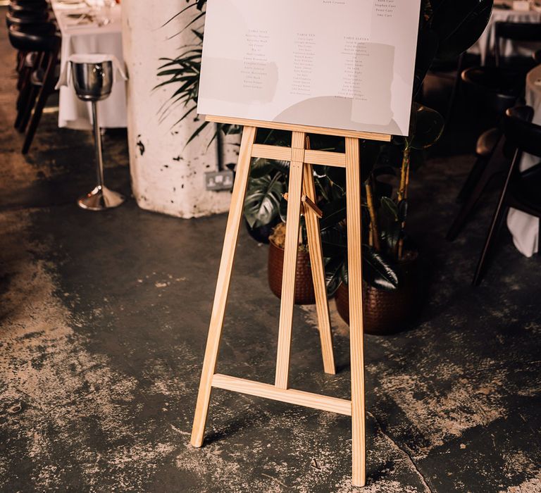 Modern minimalist wedding table plan signage 