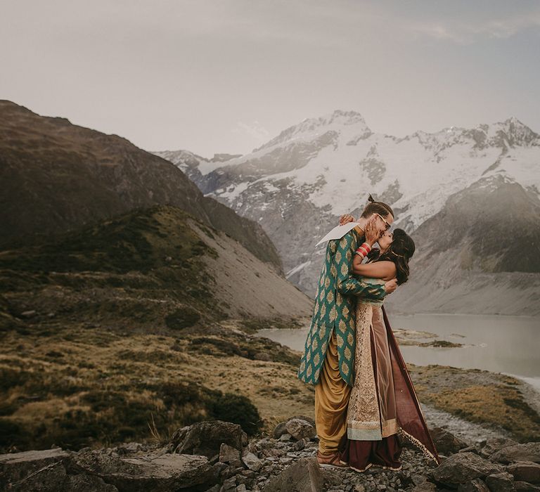 The bride and groom wore traditional Punjabi wedding clothing for their New Zealand elopement