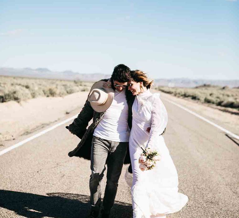 Desert portraits for newlywed couple in Las Vegas